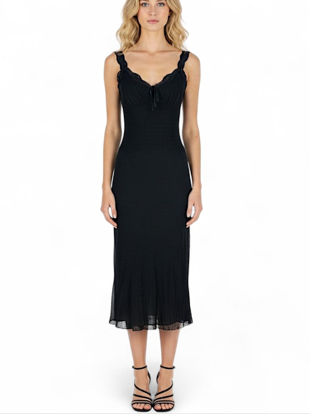 Ann Ferriday Vintage Black Lace Mesh Stretch Pencil Midi Wiggle Bodycon Dress Os